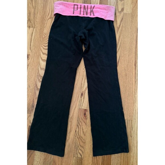 Victoria Secret Pink Fold Over Bling Yoga Flare Pants Size L Y2K - Picture 1 of 8